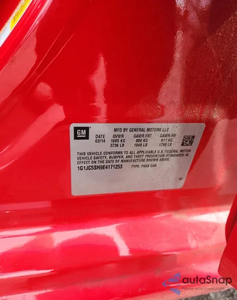 2014 Chevrolet Sonic Lt from USA, damaged, VIN 1G1JC5SH9E4171253